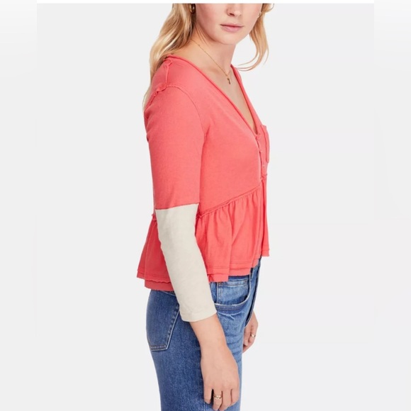 NEW FREE PEOPLE CORAL HEART OF MINE WOMEN'S PEPLUM TOP - LARGE - Picture 2 of 3